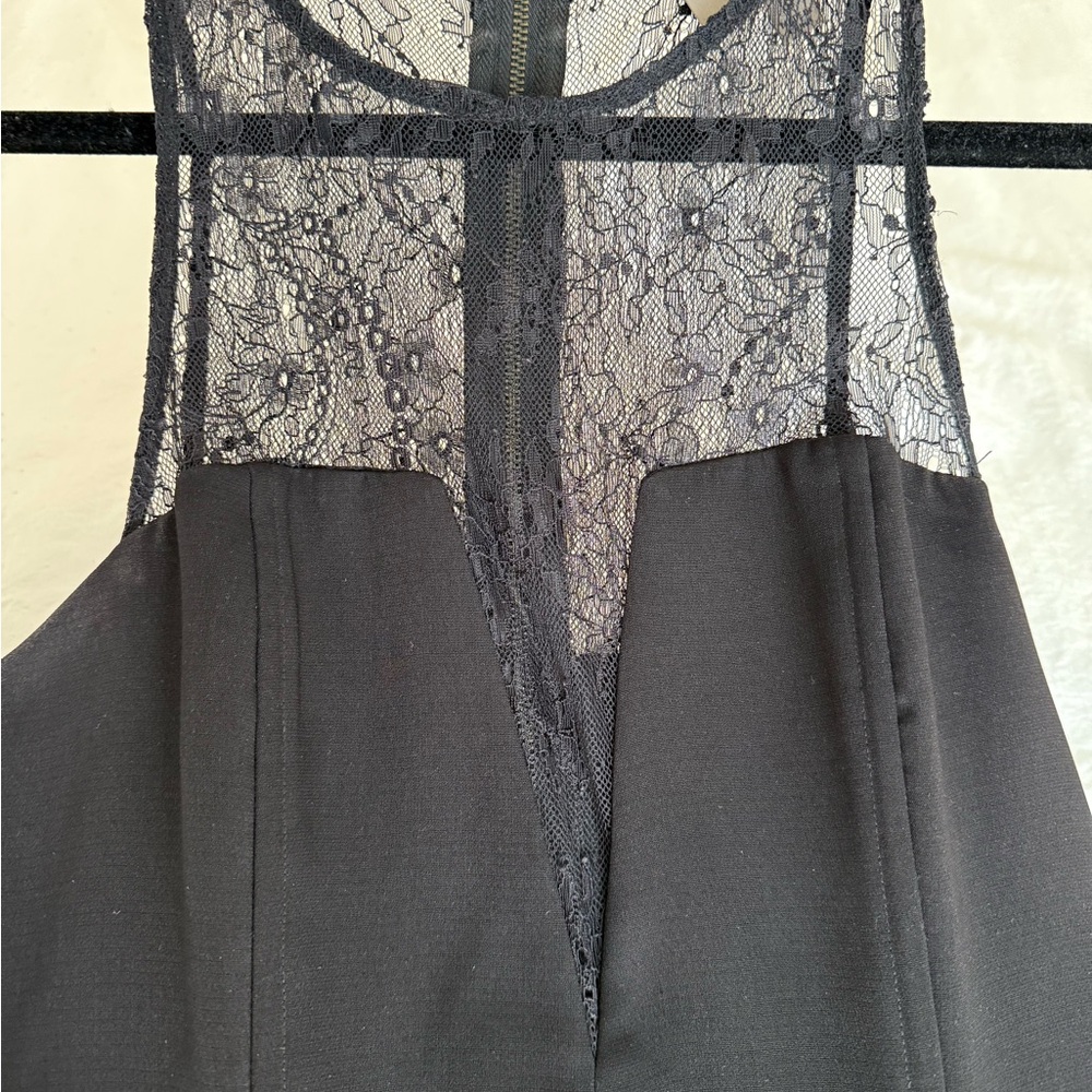 Aryn K Black Peplum Sheath Dress Plunging Lace Neckline - Picture 3 of 5